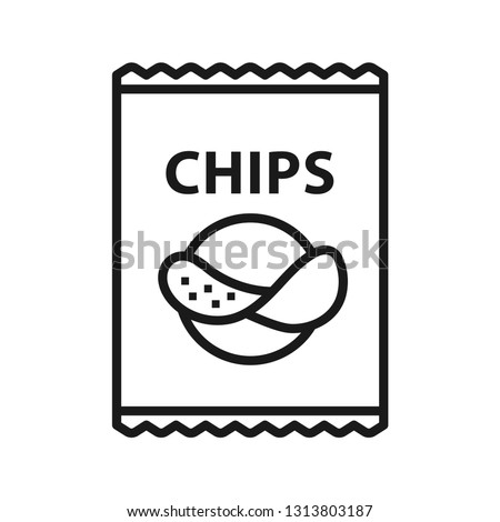Potato chips in packet icon. Stroke outline style. Line vector. Isolate on white background.