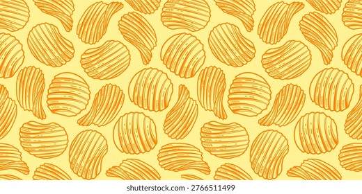 potato chips pattern. doodle potato chips pattern background. potato chips seamless pattern background. unhealthy snacks chips pattern.
