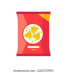 Potato chips. Realistic mockup package of red chips package with label isolated on white background, foil bags with potato snack, vector illustration snack, junk food