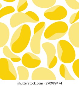 Potato chips seamless background. Pattern of yellow fried potatoes. Vector ornament from food