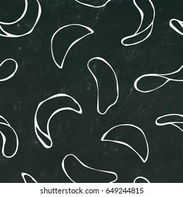 Potato Chips Seamless on a Black Chalkboard Background. Realistic Vector Illustration Isolated On a White Background Hand Drawn Doodle Cartoon Vintage Style Sketch. Fast food Pattern.