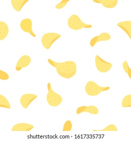 Potato chips seamless pattern background. Seamless potato chips on white background.