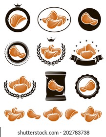 Potato chips set. Vector