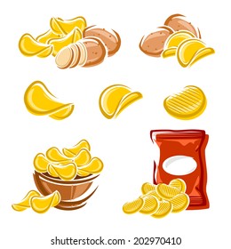 Potato Chips Set. Vector 