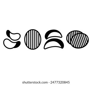 potato chips snack meal icons vector design simple black white color illustration sets