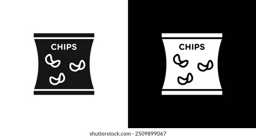 Patatas fritas Snacks icono del bolso Negro línea de arte Vector logo conjunto