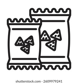 Potato chips Snacks bag icon Line Art Logo set