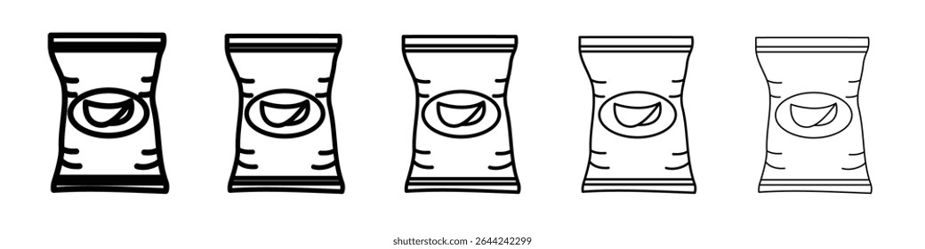 Potato chips Snacks bag icon thin outline logo mark set