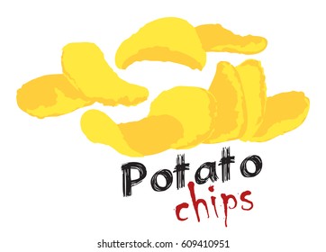 Potato Chips sticker. Vector illustration in watercolor style, for graphic and web design