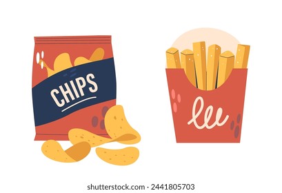 Potato Chips Are Thin, Crispy Seasoned Slices. Fries Are Cut Potatoes, Deep-fried Until Golden, Offering A Soft Interior