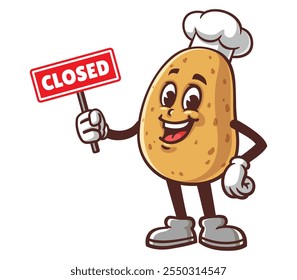 Potato with closed sign,  Cartoon Mascot Illustration Character Vector Clip-art Hand-drawn Logo Design