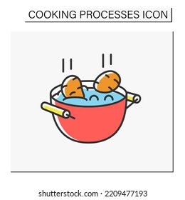 Potato color icon. Boiled potatoes in pot. Tasty food. Cooking process concept. Isolated vector illustration