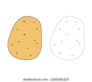 Potato. Coloring page or coloring book for children, Potato vector illustration. Isolated white background.