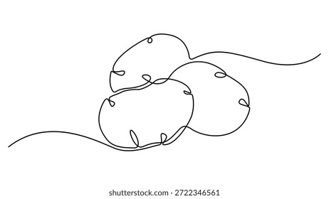 Kartoffel durchgehende einzeilige Zeichnung, Kartoffeln, Vektorgrafik. Eine Linie Zeichnung Kunst Illustration mit Beschriftung Bio-Kartoffeln. Minimalistisches Vektorgrafik-Design. Bearbeitbarer Strich