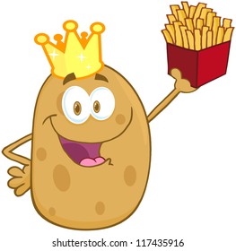 Potato With Crown Holding Up A French Fries