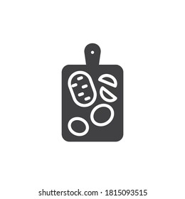 Potato cut vector icon. filled flat sign for mobile concept and web design. Cutting board with potatoes glyph icon. Symbol, logo illustration. Vector graphics
