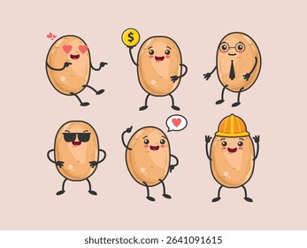 potato cute character cartoon art diet business face drawing icon sign fun style element hand set