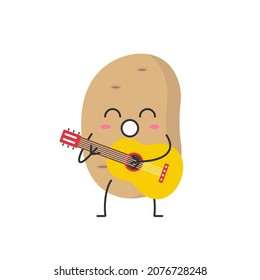 Caricatura de personaje lindo de papa toca la guitarra canta emociones alegres icono de la cara hermosa ilustración vectorial.