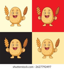 Potato delicious mascot logo design cartoon character, Sempol Ayam, French Fries, Kentang Cringkle, Cute french fries cartoon style.