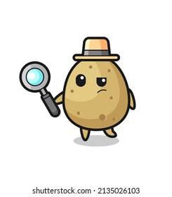 potato detective character is analyzing a case , cute style design for t shirt, sticker, logo element