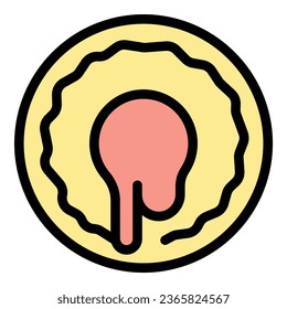 Potato donut icon outline vector. Fried ball. Pork meat color flat