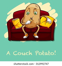 Potato Eating Chips On Couch Illustration