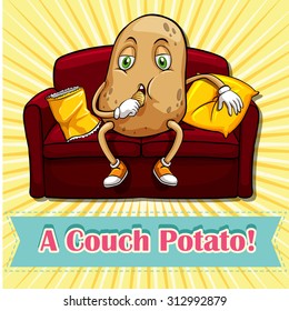 Potato Eating Chips On Couch Illustration