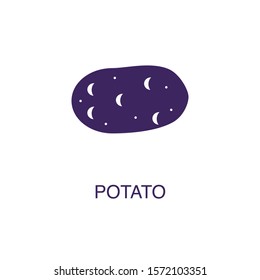 Potato element in flat simple style on white background. Potato icon, with text name concept template