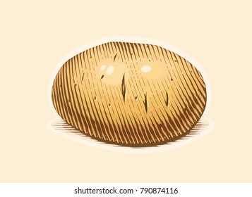 Potato. Engraving style vegetable. Organic vegetarian food. Vector illustration.