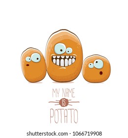 potato family cartoon characters isolated on white background. My name is potato vector concept illustration. funky father potato with little son kids potatoes