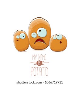 potato family cartoon characters isolated on white background. My name is potato vector concept illustration. funky father potato with little son kids potatoes