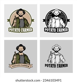 Potato Farmer Badge Emblem, Farmer Vintage Detailed Logo Vector Set