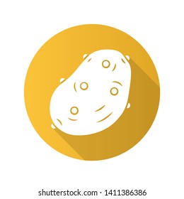 Potato flat design long shadow glyph icon. Organic food. Agriculture plant. Vegetable farm. Recipe ingredient. Healthy nutrition. Vitamin. Vegan and vegetarian food. Vector silhouette illustration