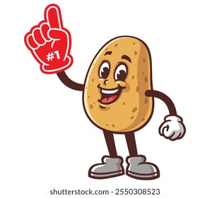 Potato with Foam finger,  Cartoon Mascot Illustration Character Vector Clip-art Hand-drawn Logo Design