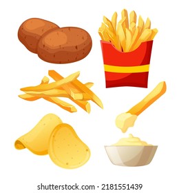 vector de dibujos animados de la serie de alimentos de papa. verdura de granja, planta gravada, chip de cocina, almidón orgánico, yam fresco trozo de patata ilustración del vector de alimentación