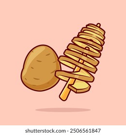 Potato Food Spiral Cartoon Vector Icon Illustration. Food Object Icon Concept Isolated Premium Vector. Flat Cartoon Style