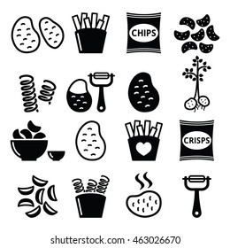 Potato, French Fries, Crisps, Chips Vector Icons Set 