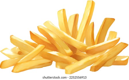 Potato French Fries Detailed Hand Drawn Illustration Vector Isolated