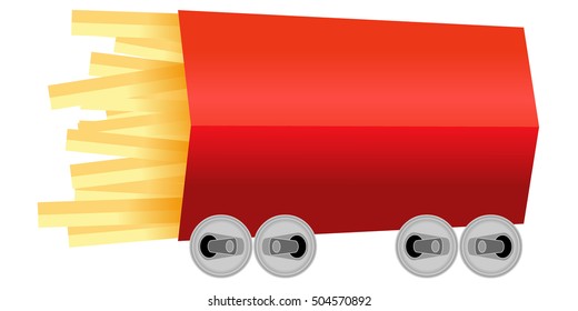 Potato french fries racing car metaphor isolated illustration