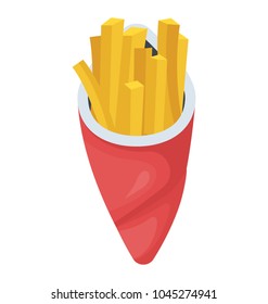 Potato fries in a cone shaped wrap
