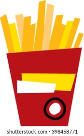 Potato fries in red box. Junk food Vector illustration