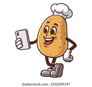 Potato with gadget,  Cartoon Mascot Illustration Character Vector Clip-art Hand-drawn Logo Design