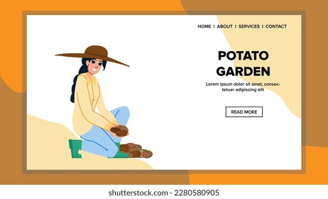 potato garden vector. crop vegetable, food organic, plant harvest, green nature, field potato garden web flat cartoon illustration