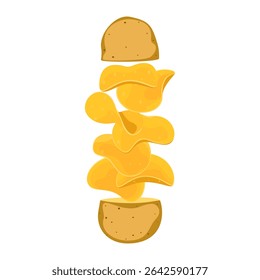 Potato head, French fries, thin crispy potato chips, delicious, fun, and crunchy street snack. Vector illustration suitable for a fast food menu or other menus. Isolated pieces on a white background.
