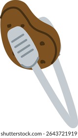 A potato held by metal tongs in a flat, cartoon style. The tongs clasp the potato firmly, showcasing kitchen utensils. Cartoon vector illustration.
