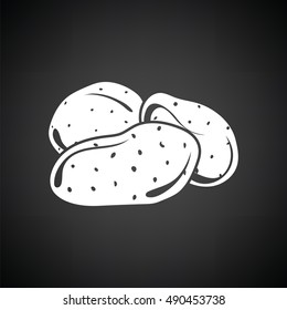 Potato icon. Black background with white. Vector illustration.