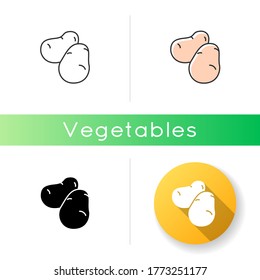 Icono de Papa. Hortalizas frescas para preparar tentempiés. Alimentos de la tienda de comestibles. Producto del mercado agrícola. Verduras enteras para cocinar chips. Estilos de color negras y RGB lineales. Ilustraciones vectoriales aisladas