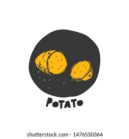 Potato icon. Hand drawn realistic vector illustration. Organic vegetable. Eco food. Farm market product. Isolated white background. Can be used for shop, menu, card, poster, label