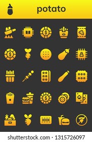 potato icon set. 26 filled potato icons.  Collection Of - Fry, Aubergine, Chip, Fries, Chips, Turnip, Biscuit, Eggplant, French fries, Vegetables, Courgette, Fast food, No fast food