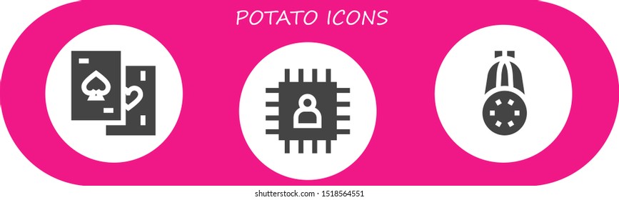 potato icon set. 3 filled potato icons.  Simple modern icons about  - Chips, Chip, Courgette